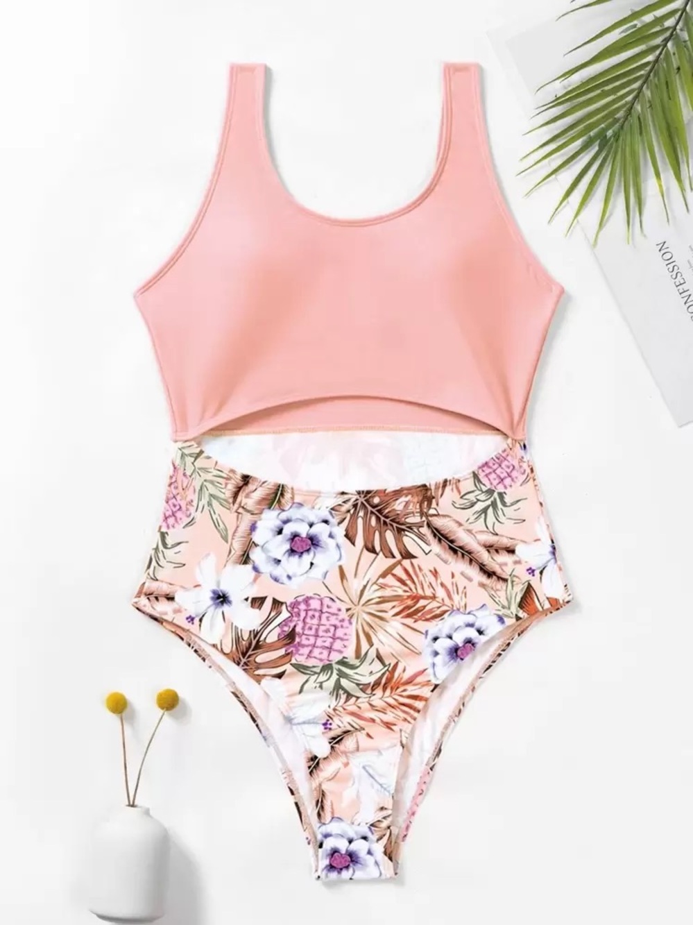 SHEIN Swim Summer Beach Random Floral Print Cut-Out One Piece Swimsuit